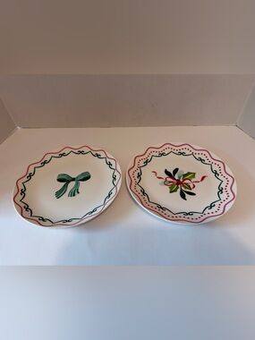 Harvest Green studio England bow green pink porcelain plates set of 2